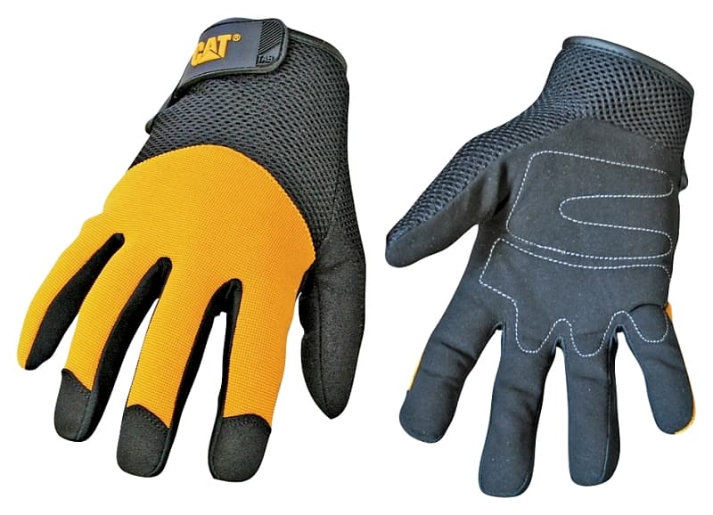Cat CAT012215J Utility Gloves, Jumbo, Wrist Strap Cuff, Synthetic Leather, Black/Yellow – image 1