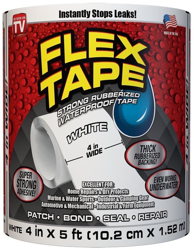 Flex Tape TFSWHTC0405 Tape, 5 ft L, 4 in W, Rubber Backing, White – image 1