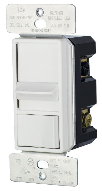 Eaton Cooper Wiring AL SAL06P3-W-2K-L Slide Dimmer, 120 V, 300, 600 W, CFL, ELV, FLR, HAL, INC, LED, MLV Lamp, White – image 1