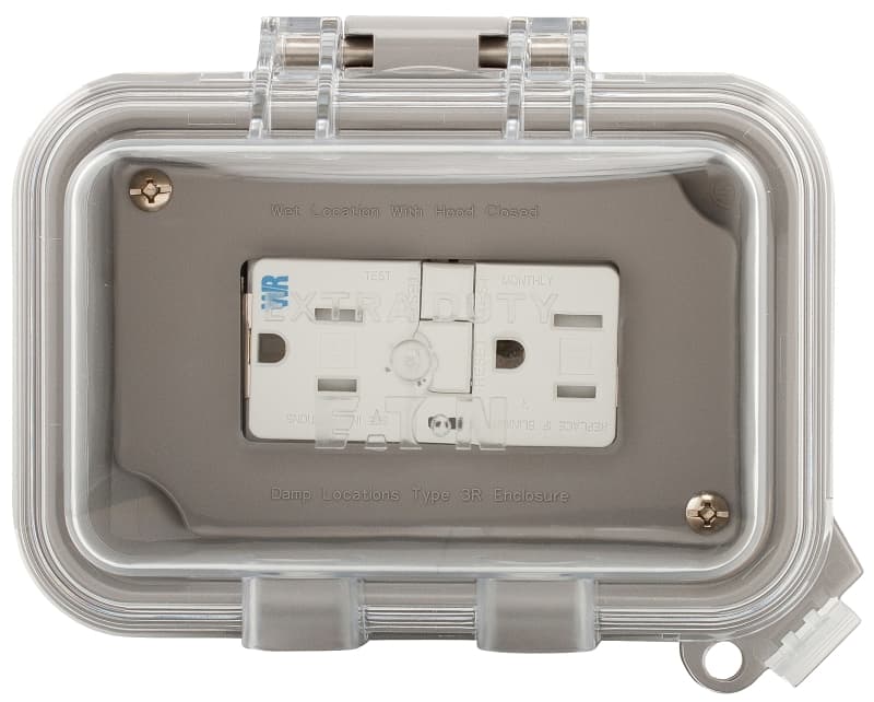 Eaton WIUXHTWRSGF15W GFCI Outlet Box, 4-1/2 in L, 6 in W, Polycarbonate, Gray – image 1