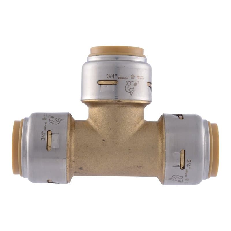 SharkBite Max UR370A Pipe Tee, 3/4 in, Push-to-Connect, DZR Brass, 250 psi Pressure – image 1