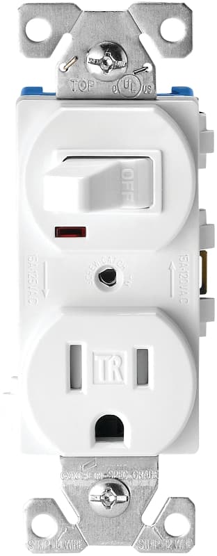 Eaton Cooper Wiring TR274W Heavy-Duty Combination Switch/Receptacle, 120 V Switch, 125 V Receptacle, 2-Pole – image 2