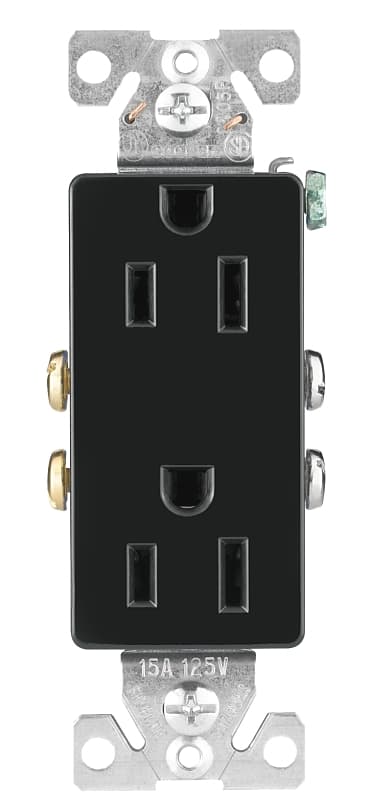 Eaton Wiring Devices 1107BK-C Duplex Receptacle, 2 -Pole, 15 A, 125 V, Back, Side Wiring, NEMA: 5-15R, Black – image 1