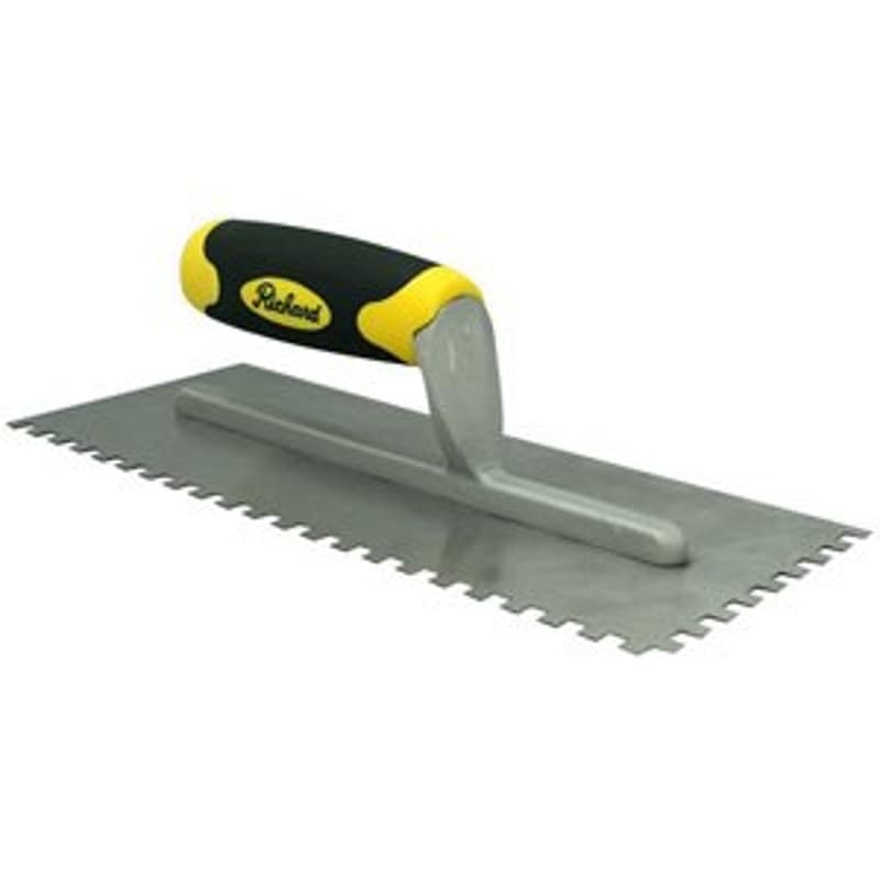 Richard NS-126-444 Adhesive Trowel, 11 in L Blade, 4-1/2 in W Blade, HCS Blade, Rubber Handle – image 1