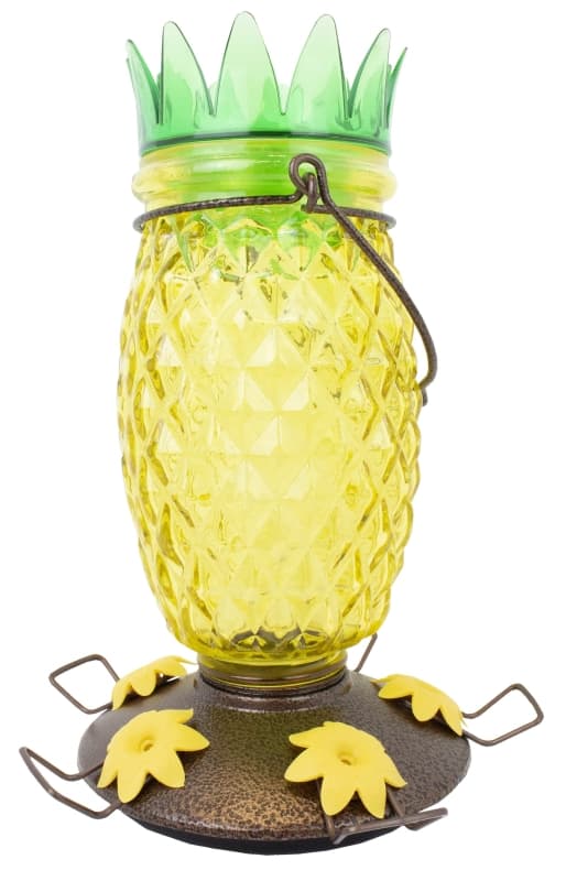 Perky-Pet 9110-2 Top-Fill Bird Feeder, Pineapple Top, 28 oz, Nectar, 5 -Port/Perch, Glass/Plastic, 10.63 in H – image 1