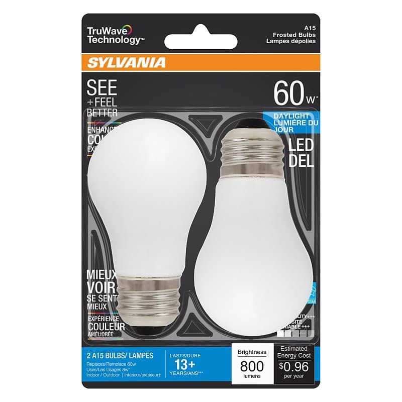 Sylvania 40776 Natural LED Bulb, General Purpose, A15 Lamp, 60 W Equivalent, E26 Lamp Base, Dimmable, Frosted – image 1