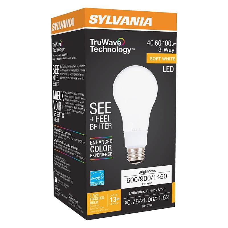 Sylvania 40777 Natural LED Bulb, 3-Way, A21 Lamp, 40/60/100 W Equivalent, E26 Lamp Base, Dimmable, Frosted – image 1
