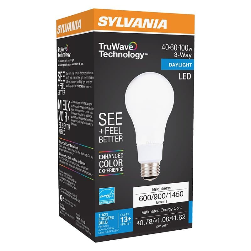 Sylvania 40778 Natural LED Bulb, 3-Way, A21 Lamp, 100 W Equivalent, E26 Lamp Base, Dimmable, Frosted, Daylight Light – image 1