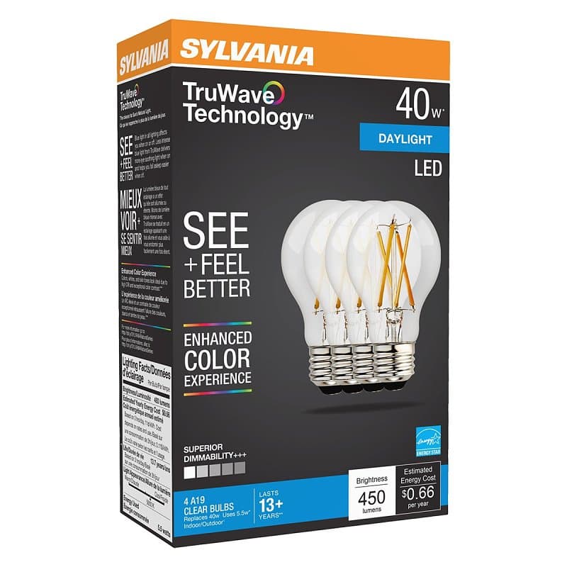 Sylvania 49826 Natural LED Bulb, General Purpose, A19 Lamp, 40 W Equivalent, E26 Lamp Base, Dimmable, Clear – image 1