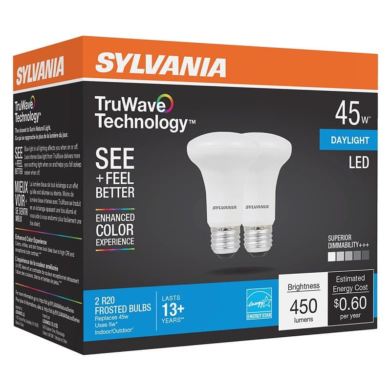 Sylvania 40790 Natural LED Bulb, Spotlight, R20 Lamp, 45 W Equivalent, E26 Lamp Base, Dimmable, Frosted, Daylight Light – image 1