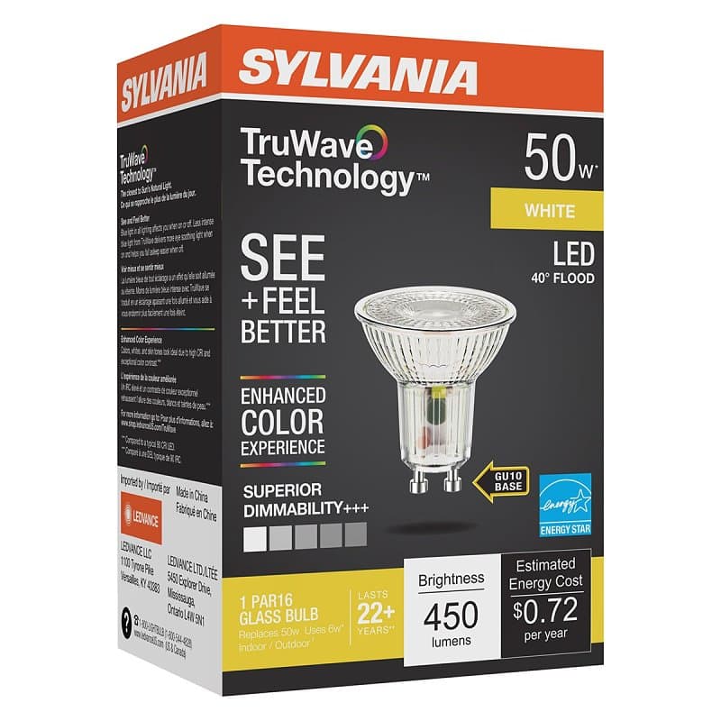 Sylvania 40932 Natural LED Bulb, Spotlight, PAR16 Lamp, GU10 Lamp Base, Dimmable, Cool White Light, 3000 K Color Temp – image 1