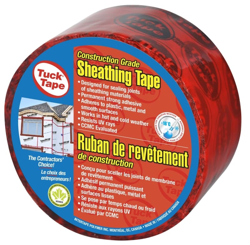Cantech 205256055 Contractors Sheathing Tape Roll, 55 m L, 60 mm W, 3 mil Thick, Polypropylene Backing, Red – image 1