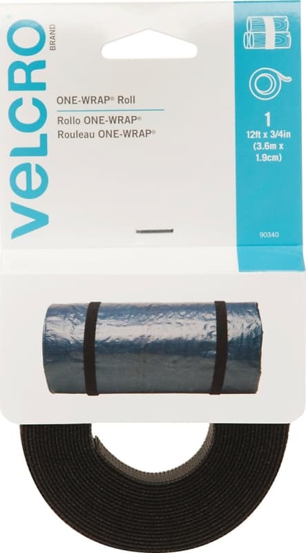 VELCRO Brand One Wrap 90340 Fastener, 3/4 in W, 12 ft L, Nylon/Polypropylene, Black – image 1