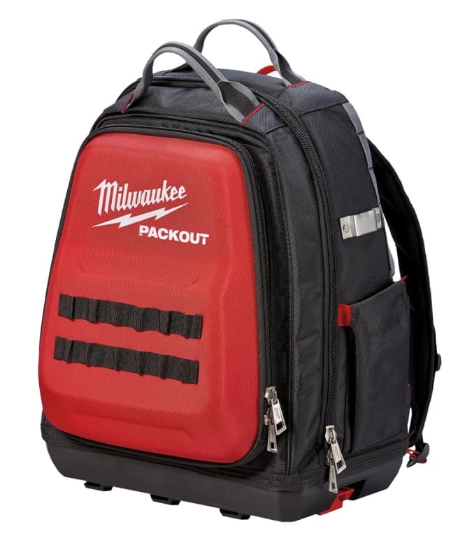 Milwaukee PACKOUT 48-22-8301 Tool Backpack, 11.81 in W, 15-3/4 in D, 15-3/4 in H, 48-Pocket, Polyester, Black/Red – image 1