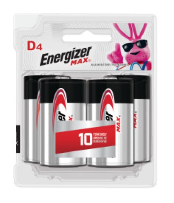 Energizer E95BP-4 Battery, 1.5 V Battery, 18 Ah, D Battery, Alkaline, Manganese Dioxide, Zinc – image 1