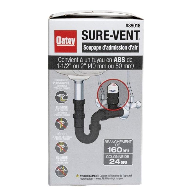 Oatey Sure-Vent 39018 Air Admittance Valve, 1-1/2 to 2 in Connection, Snap-On, ABS – image 1