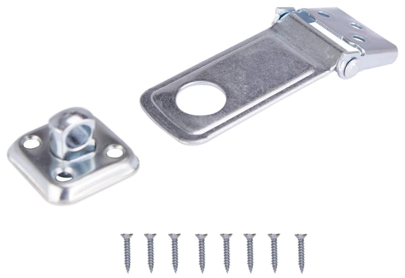 ProSource BH-706ZP3L-PS Safety Hasp, 3-1/2 in L, 3-1/2 in W, Steel, Zinc, 3/8 in Dia Shackle, Swivel Staple – image 1