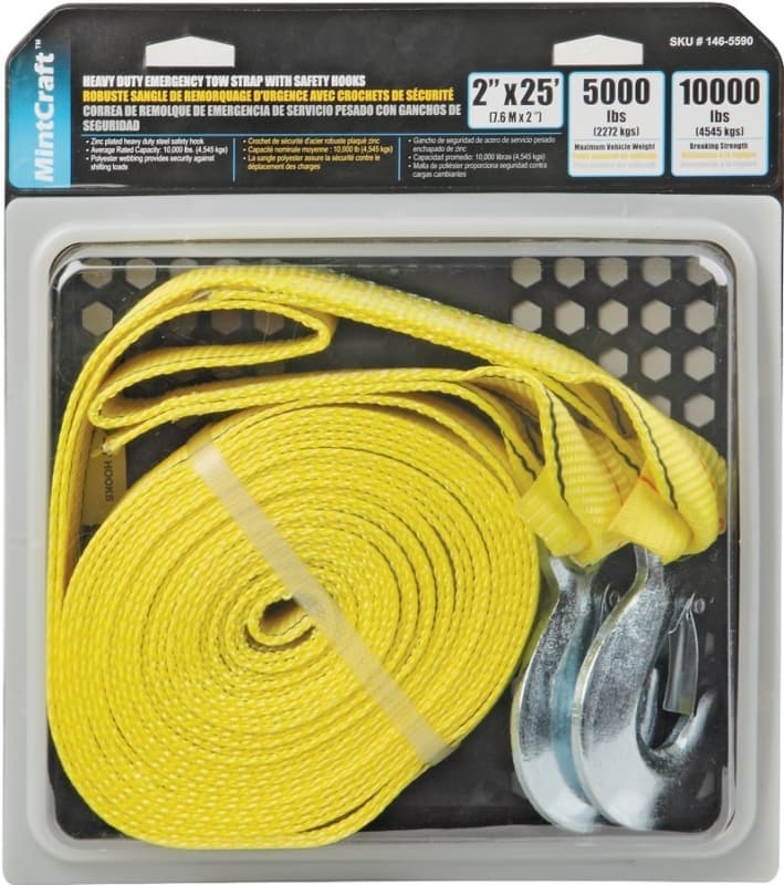 ProSource FH64062-1 Emergency Tow Strap, 10,000 lb, 2 in W, 25 ft L, Hook End, Polyester Webbing, Steel Hook – image 1