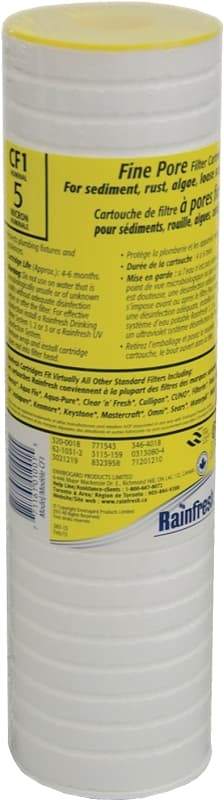 Rainfresh CF Series CF1 Water Filter Cartridge, 5 um Filter, Polyethylene, Polystyrene Filter Media – image 1