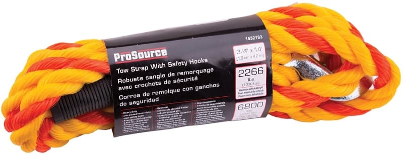 ProSource FH64067 Tow Rope, 3/4 in Dia, 14 ft L, Spring Hook End, 2266 lb Working Load, Polypropylene – image 1