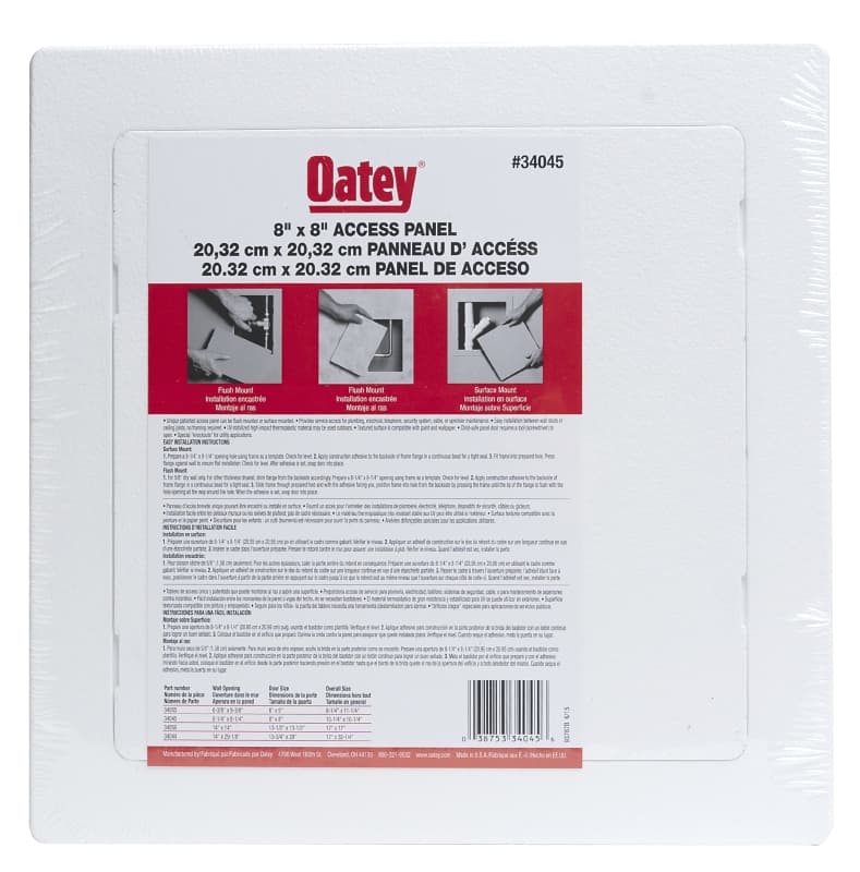 Oatey 34045 Access Panel, 8 in L, 8 in W, ABS, White – image 1