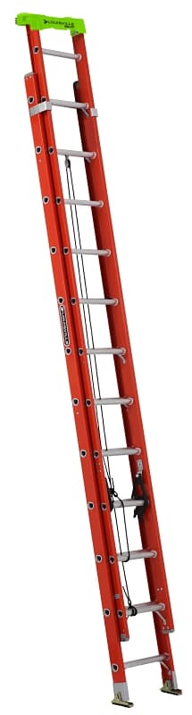 Louisville L-3022-24PT Extension Ladder, 286 in H Reach, 300 lb, 1-1/2 in D Step, Fiberglass, Orange – image 1