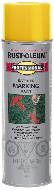 Rust-Oleum N2344838 Inverted Marking Spray Paint, Matte, Caution Yellow, 426 g, Can – image 1
