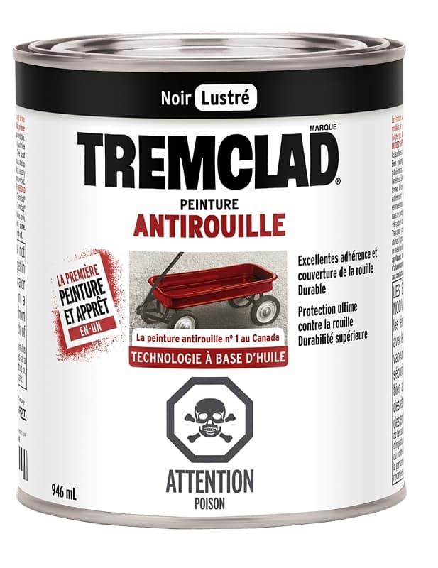 Tremclad 254926 Rust Preventative Paint, Oil, Gloss, Black, 946 mL, Can, 66 to 110 sq-ft Coverage Area – image 1