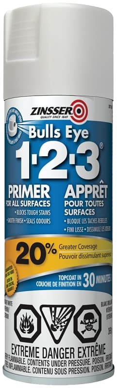 Zinsser Bulls Eye 1-2-3 267189 Primer, Liquid, White, 369 g, Aerosol Can – image 1