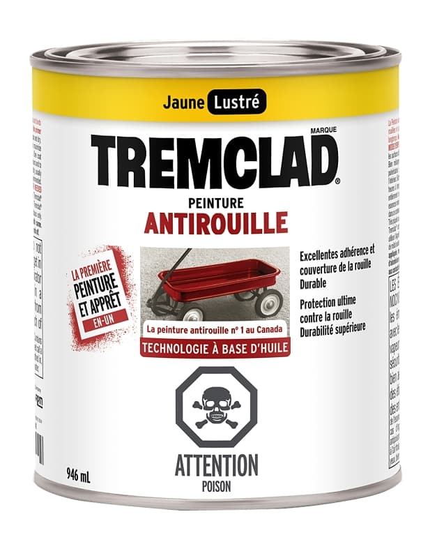 Tremclad 254922 Rust Preventative Paint, Oil, Gloss, Yellow, 946 mL, Can, 66 to 110 sq-ft Coverage Area – image 1