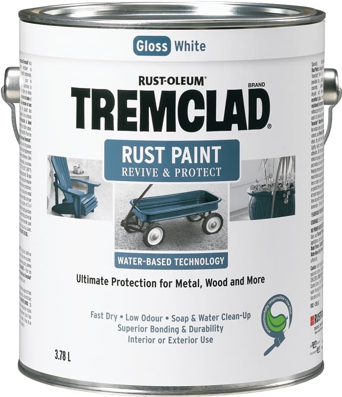 Tremclad 26025WB155 Rust Preventative Paint, Water, Gloss, White, 3.78 L, Can, 350 sq-ft Coverage Area – image 1