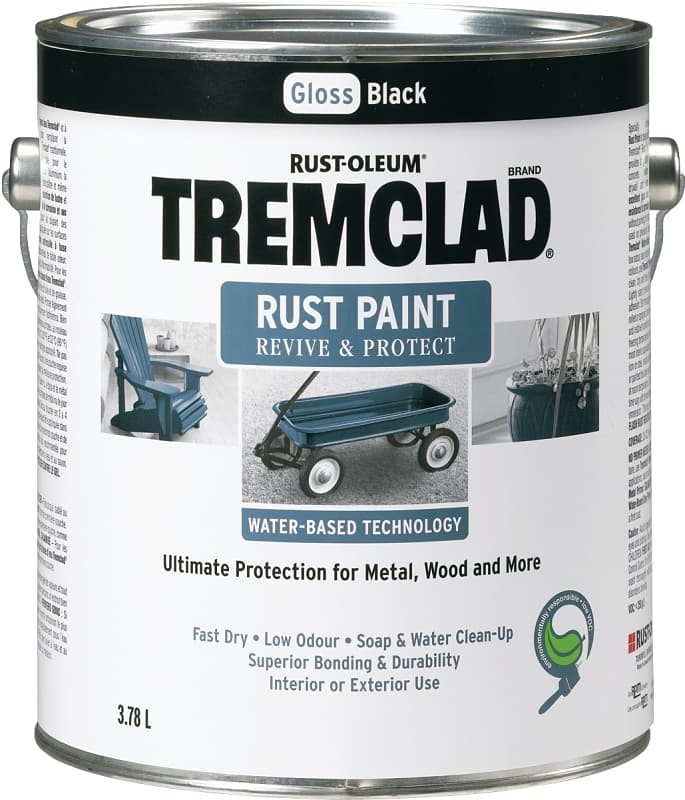 Tremclad 26026WB155 Rust Preventative Paint, Water, Gloss, Black, 3.78 L, Can, 350 sq-ft Coverage Area – image 1