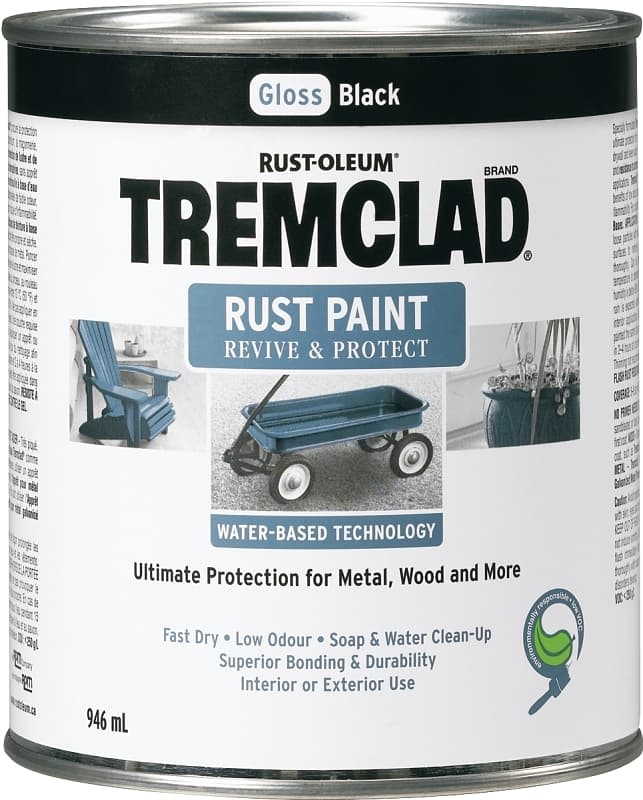 Tremclad 26026WB504 Rust Preventative Paint, Water, Gloss, Black, 946 mL, Can, 87 sq-ft Coverage Area – image 1