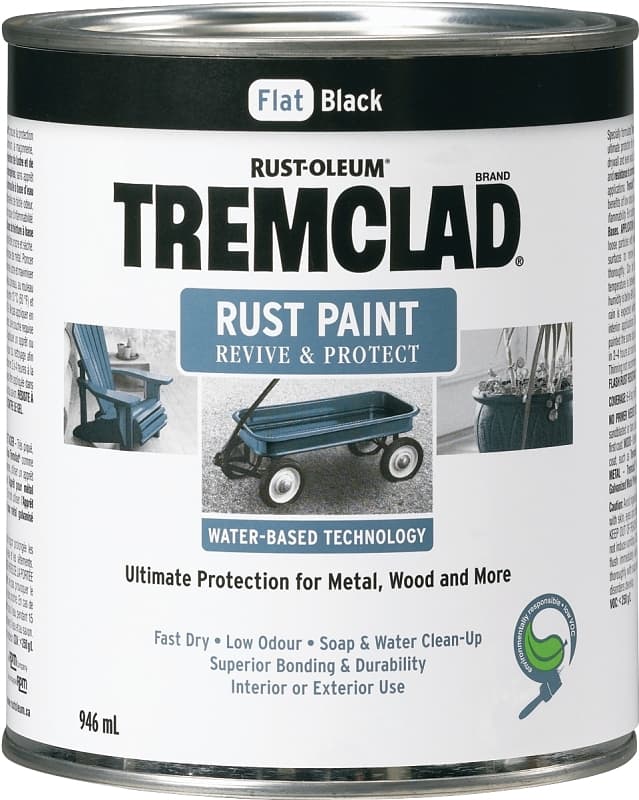 Tremclad 26048WB504 Rust Preventative Paint, Water, Flat, Black, 946 mL, Can, 350 sq-ft Coverage Area – image 1