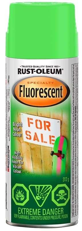 Rust-Oleum N1932830 Fluorescent Spray Paint, Matte, Fluorescent Green, 312 g, Can – image 1