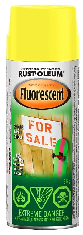 Rust-Oleum N1942830 Fluorescent Spray Paint, Matte, Fluorescent Yellow, 312 g, Can – image 1