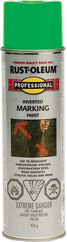 Rust-Oleum 242675 Inverted Marking Spray Paint, Matte, Fluorescent Green, 426 g, Can – image 1