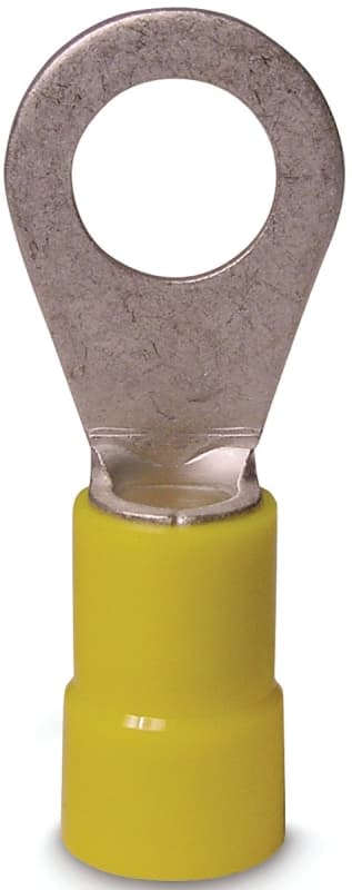 Gardner Bender 20-108 Ring Terminal, 600 V, 12 to 10 AWG Wire, 1/4 to 3/8 in Stud, Vinyl Insulation, Copper Contact, Yellow – image 1