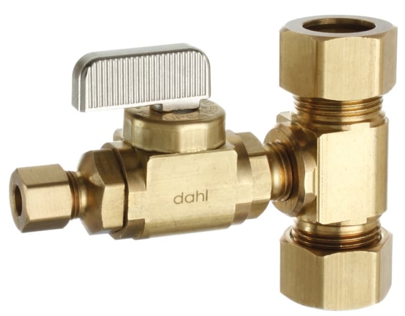 Dahl E33-2211 Tee Valve Kit, 5/8 x 5/8 x 1/4 in Connection, Compression, Manual Actuator, Brass Body – image 1