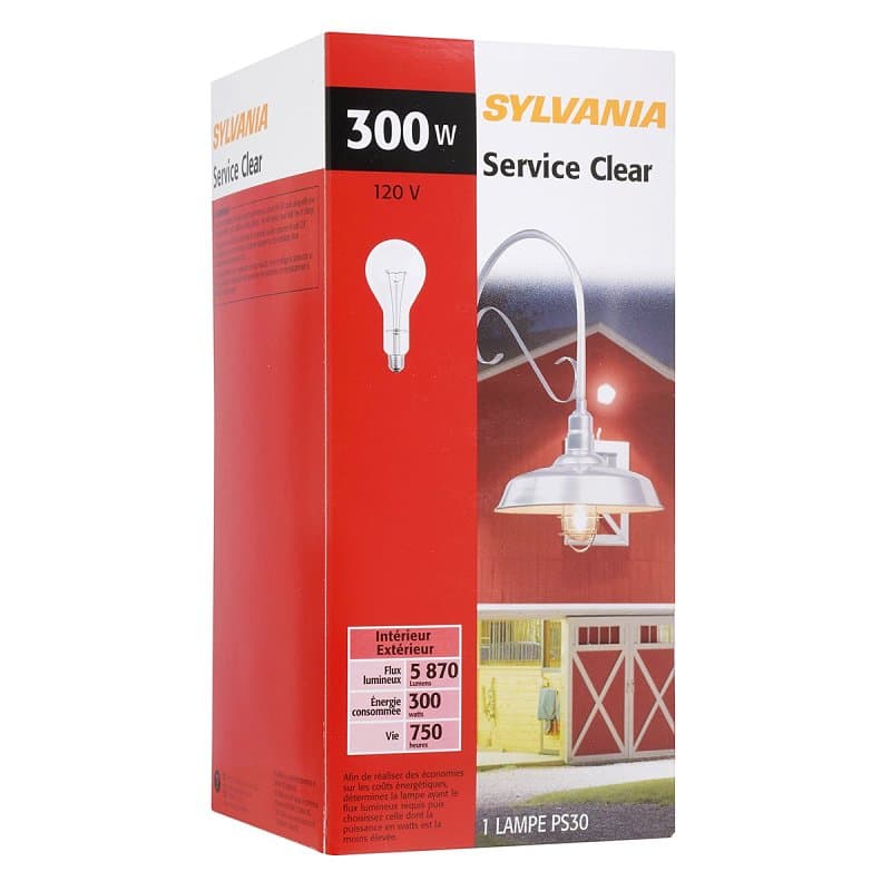 Sylvania 15740 Incandescent Lamp, 300 W, PS30 Lamp, Medium Lamp Base, 5870 Lumens, 2850 K Color Temp – image 1