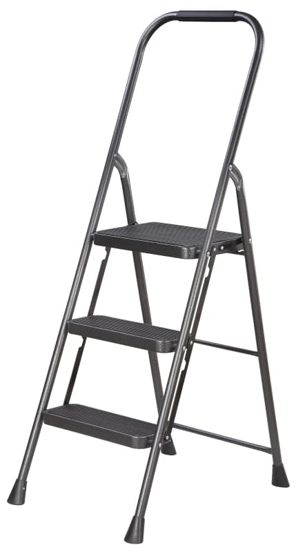Simple Spaces HB3-2H Folding Step Stool, 50-3/4 in H, 3-Step, 225 lb, 5-1/8 in D Step, Steel, Black – image 1