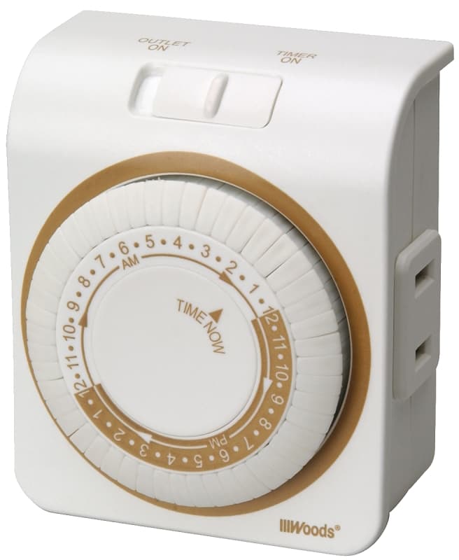 Woods 50000 Mechanical Timer, 15 A, 125 V, 1875 W, 24 hr Time Setting, 24 On/Off Cycles Per Day Cycle, White – image 1