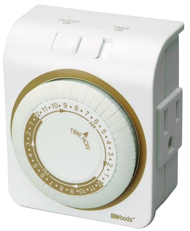 Woods 50001 Mechanical Timer, 15 A, 125 V, 1875 W, 24 hr Time Setting, 24 On/Off Cycles Per Day Cycle, White – image 1