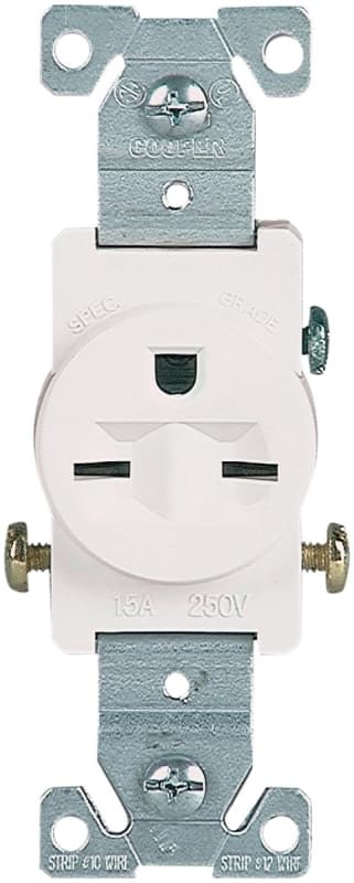 Eaton Wiring Devices 816W-BOX Single Receptacle, 2 -Pole, 250 V, 15 A, Side Wiring, NEMA: NEMA 6-15R, White – image 1