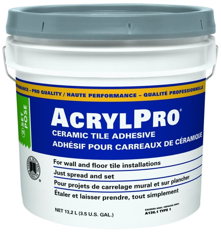 Custom AcrylPro CARL40003 Professional Tile Adhesive, White, 13.25 L Pail – image 1