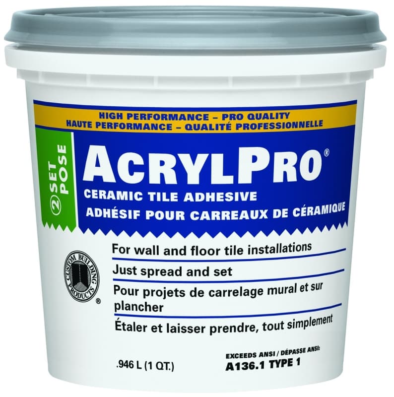 Custom AcrylPro CARL4000QT Professional Tile Adhesive, White, 0.946 L Pail – image 1