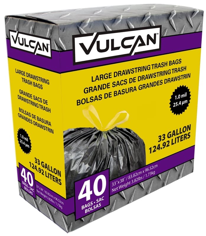 Vulcan FG-O3812-03 Trash Bag, 33 gal, Black – image 1