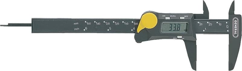 General 147 Caliper, 0 to 6 in, 1.57 in Jaw, Digital, LCD Display, Stainless Steel – image 1