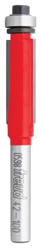 Freud 42-100 Bearing Flush Trim Bit, 3/8 in Dia Cutter, 1 in L Cutting, 2-13/16 in OAL, 1/4 in Dia Shank, 2-Cutter – image 1