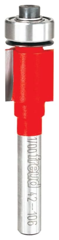 Freud 42-106 Flush Trim Bit, 1/2 in Dia Cutter, 2-1/8 in OAL, 1/4 in Dia Shank, 2-Cutter, Carbide – image 1